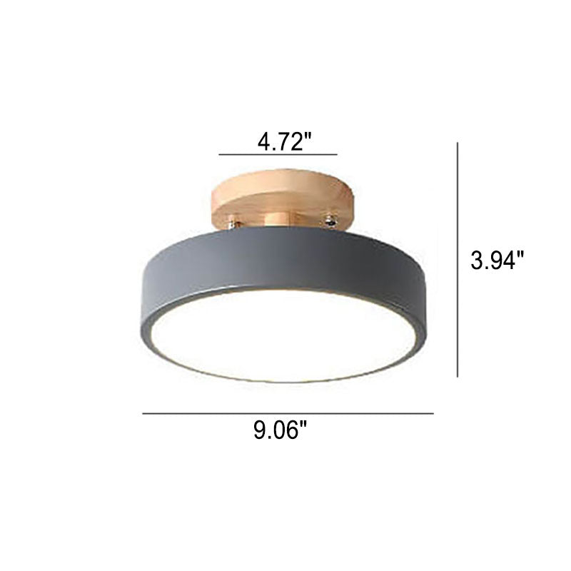 Scandinavische Ronde LED Plafondlamp met Houten Voet Kleine Plafonnière met Ingebouwde LED en Keuze uit Lichtkleur voor Hal | Gang en Slaapkamer