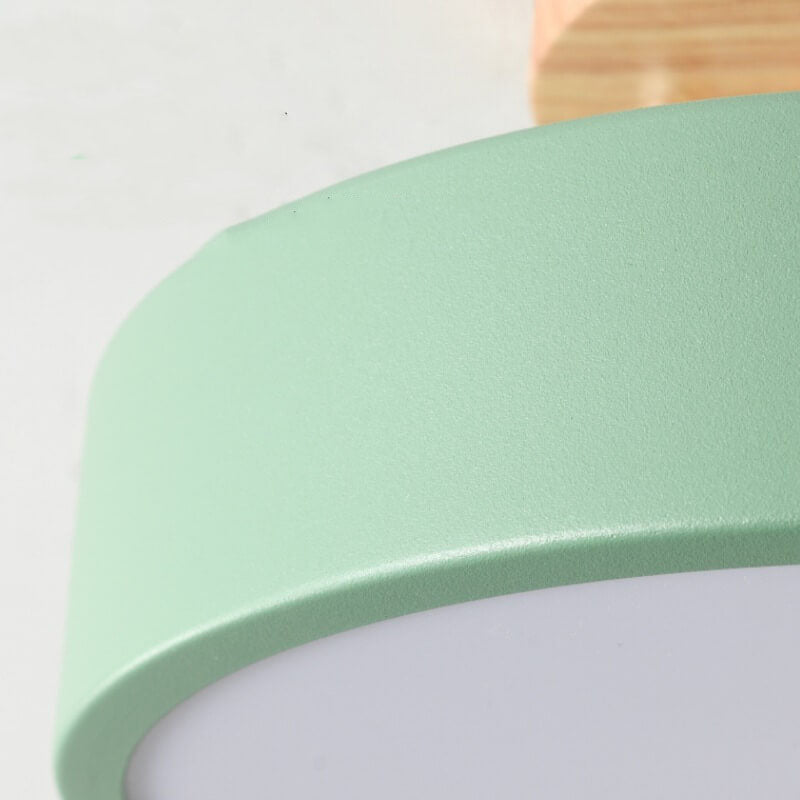 Scandinavische Ronde LED Plafondlamp met Houten Voet Kleine Plafonnière met Ingebouwde LED en Keuze uit Lichtkleur voor Hal | Gang en Slaapkamer
