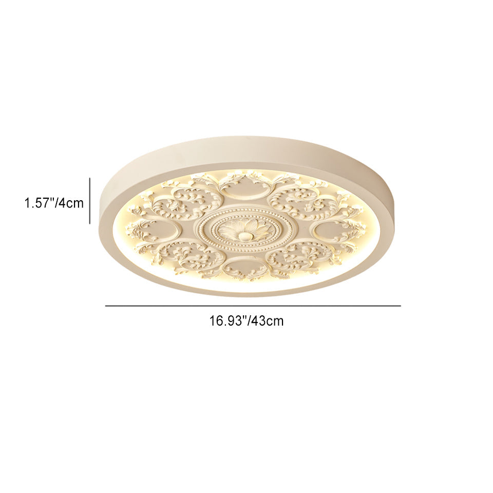 Ronde LED Plafondlamp met Bewerkt Ornament Platte Plafonnière Dimbaar met Afstandsbediening en Instelbare Lichtkleur voor Slaapkamer | Woonkamer