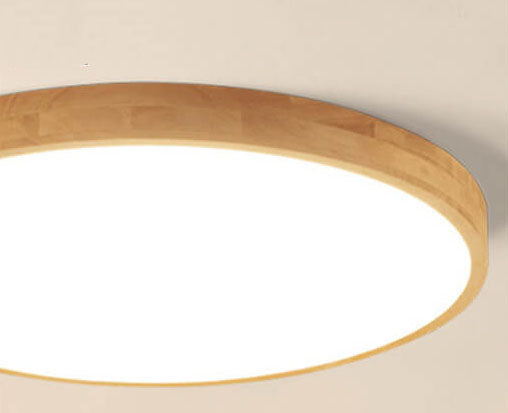Ultradunne Ronde LED Plafondlamp met Houten Rand Platte Plafonnière Dimbaar met Afstandsbediening of Vaste Lichtkleur voor Woonkamer | Slaapkamer
