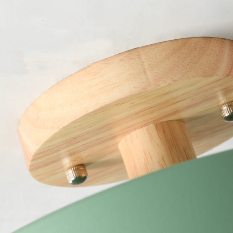 Scandinavische Ronde LED Plafondlamp met Houten Voet Kleine Plafonnière met Ingebouwde LED en Keuze uit Lichtkleur voor Hal | Gang en Slaapkamer