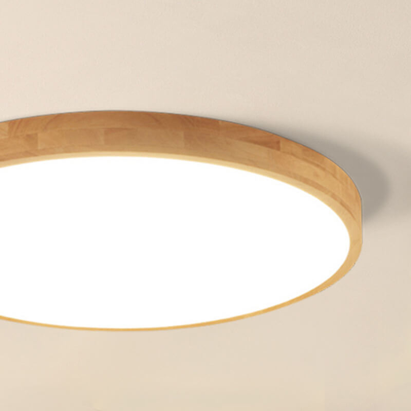 Ultradunne Ronde LED Plafondlamp met Houten Rand Platte Plafonnière Dimbaar met Afstandsbediening of Vaste Lichtkleur voor Woonkamer | Slaapkamer