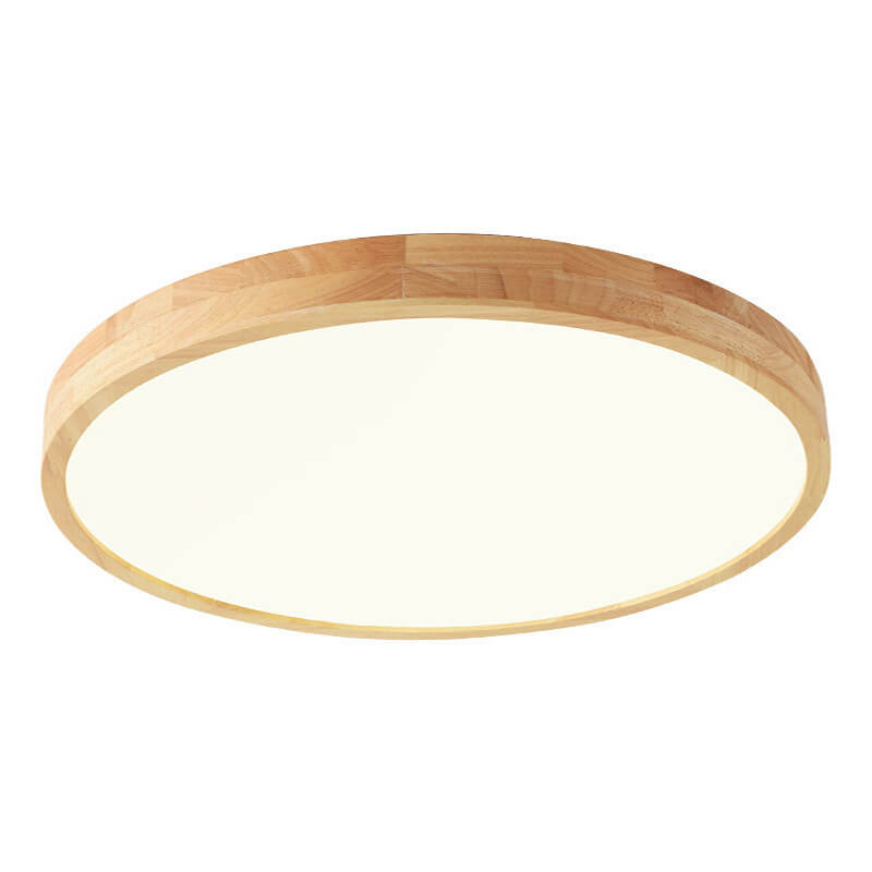 Ultradunne Ronde LED Plafondlamp met Houten Rand Platte Plafonnière Dimbaar met Afstandsbediening of Vaste Lichtkleur voor Woonkamer | Slaapkamer