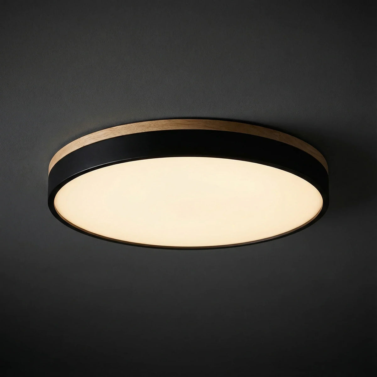 Ronde LED Plafondlamp met Houten Rand Platte Plafonnière met Keuze uit Lichtkleur of Dimbaar met Afstandsbediening voor Woonkamer | Slaapkamer en Hal