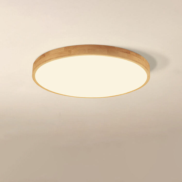Ultradunne Ronde LED Plafondlamp met Houten Rand Platte Plafonnière Dimbaar met Afstandsbediening of Vaste Lichtkleur voor Woonkamer | Slaapkamer