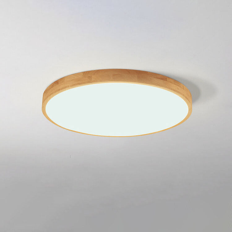 Ultradunne Ronde LED Plafondlamp met Houten Rand Platte Plafonnière Dimbaar met Afstandsbediening of Vaste Lichtkleur voor Woonkamer | Slaapkamer