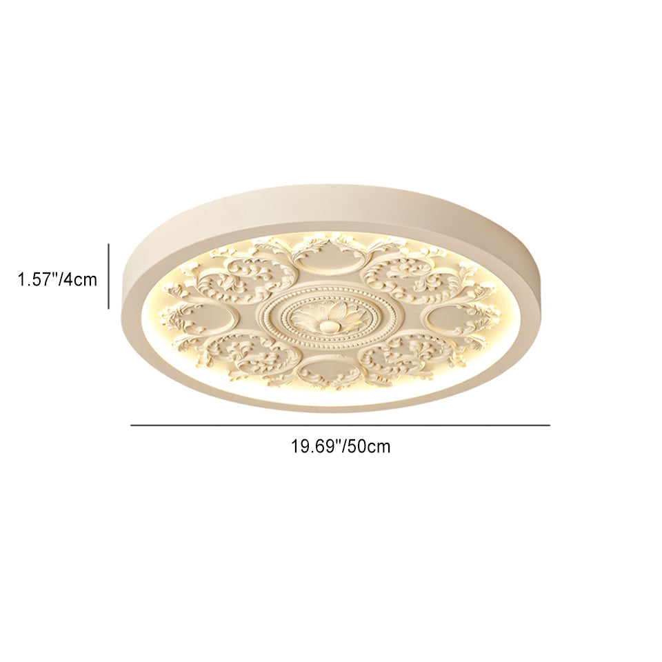 Ronde LED Plafondlamp met Bewerkt Ornament Platte Plafonnière Dimbaar met Afstandsbediening en Instelbare Lichtkleur voor Slaapkamer | Woonkamer