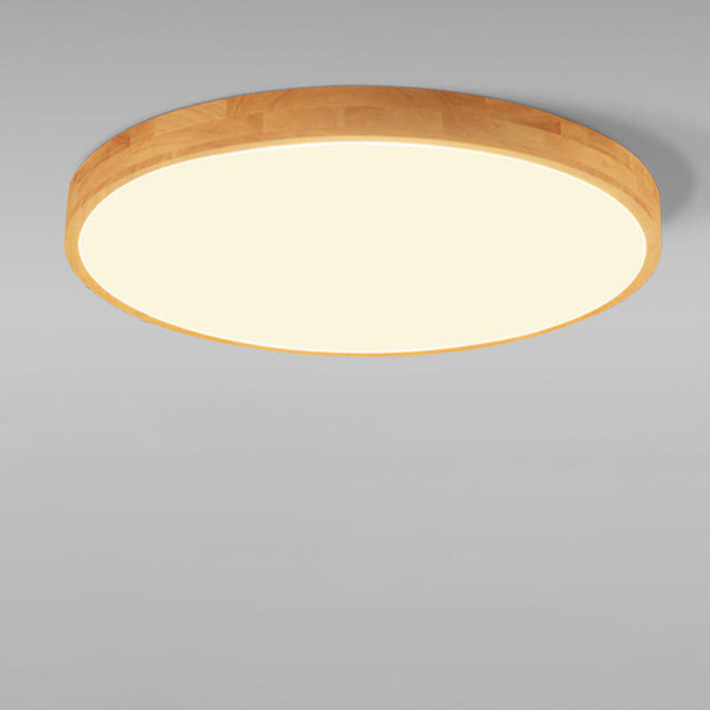 Ultradunne Ronde LED Plafondlamp met Houten Rand Platte Plafonnière Dimbaar met Afstandsbediening of Vaste Lichtkleur voor Woonkamer | Slaapkamer