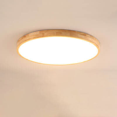 Ultradunne Ronde LED Plafondlamp met Houten Rand Platte Plafonnière Dimbaar met Afstandsbediening of Vaste Lichtkleur voor Woonkamer | Slaapkamer