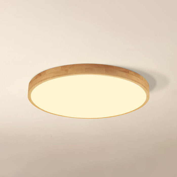 Ultradunne Ronde LED Plafondlamp met Houten Rand Platte Plafonnière Dimbaar met Afstandsbediening of Vaste Lichtkleur voor Woonkamer | Slaapkamer