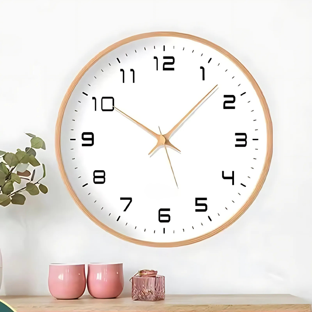 Ronde Houten Wandklok Geruisloos Quartz Uurwerk Minimalistische Klok met Glas en Grote Cijfers voor Woonkamer | Slaapkamer en Kantoor