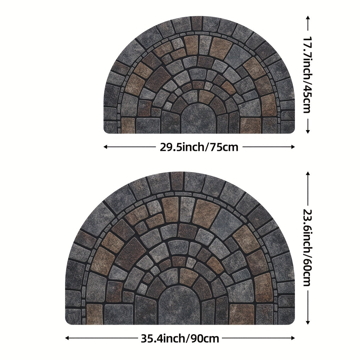 Halfronde Deurmat met Mozaïekprint in Natuursteenlook Antislip Mat voor Binnen en Buiten voor Voordeur | Balkon en Terras