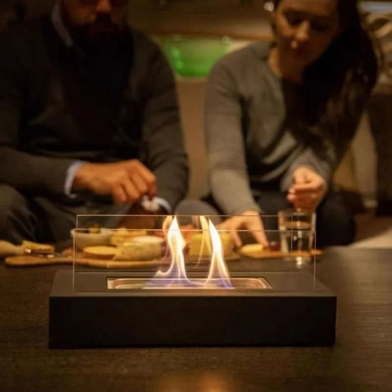 Bio-Ethanol Tafelhaard Draagbare Sfeerhaard met Glazen Schermen en Echte Vlam voor Binnen en Buiten | Woonkamer Balkon en Tuin