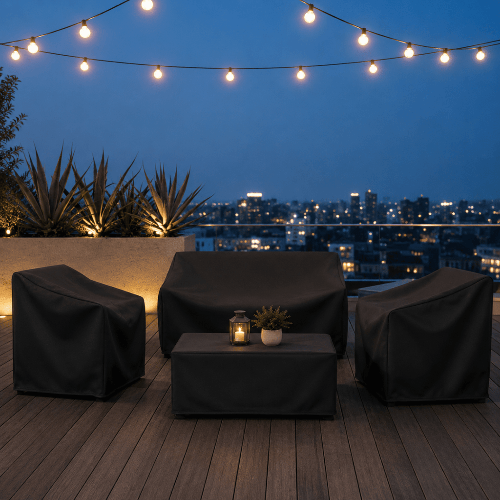 Tuinmeubelhoes tegen Stof en Vuil | Waterafstotende Beschermhoes voor Tuinset Loungeset Tafel en Stoelen | Licht en Opvouwbaar