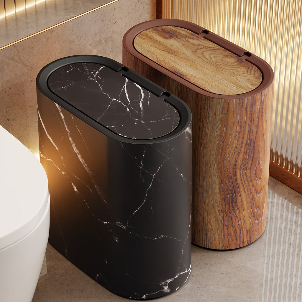 Smalle Ovale Prullenbak met Deksel Moderne Afvalbak met Decoratieve Print Ruimtebesparend voor Badkamer | Toilet | Slaapkamer en Kantoor