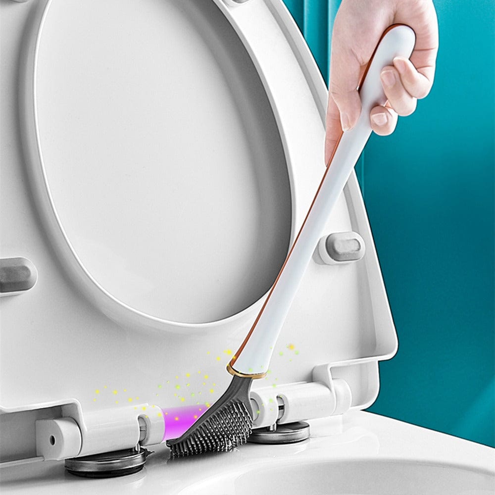 Siliconen Toiletborstel met Wandhouder | Platte Flexibele WC Borstel met Zelfklevende Montage zonder Boren voor Badkamer en Toilet
