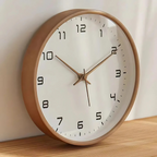 Ronde Houten Wandklok Geruisloos Quartz Uurwerk Minimalistische Klok met Glas en Grote Cijfers voor Woonkamer | Slaapkamer en Kantoor