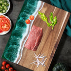 Snijplank van Acaciahout met Resin Golfpatroon Houten Serveerplank en Kaasplank voor Keuken | Borrel en Barbecue
