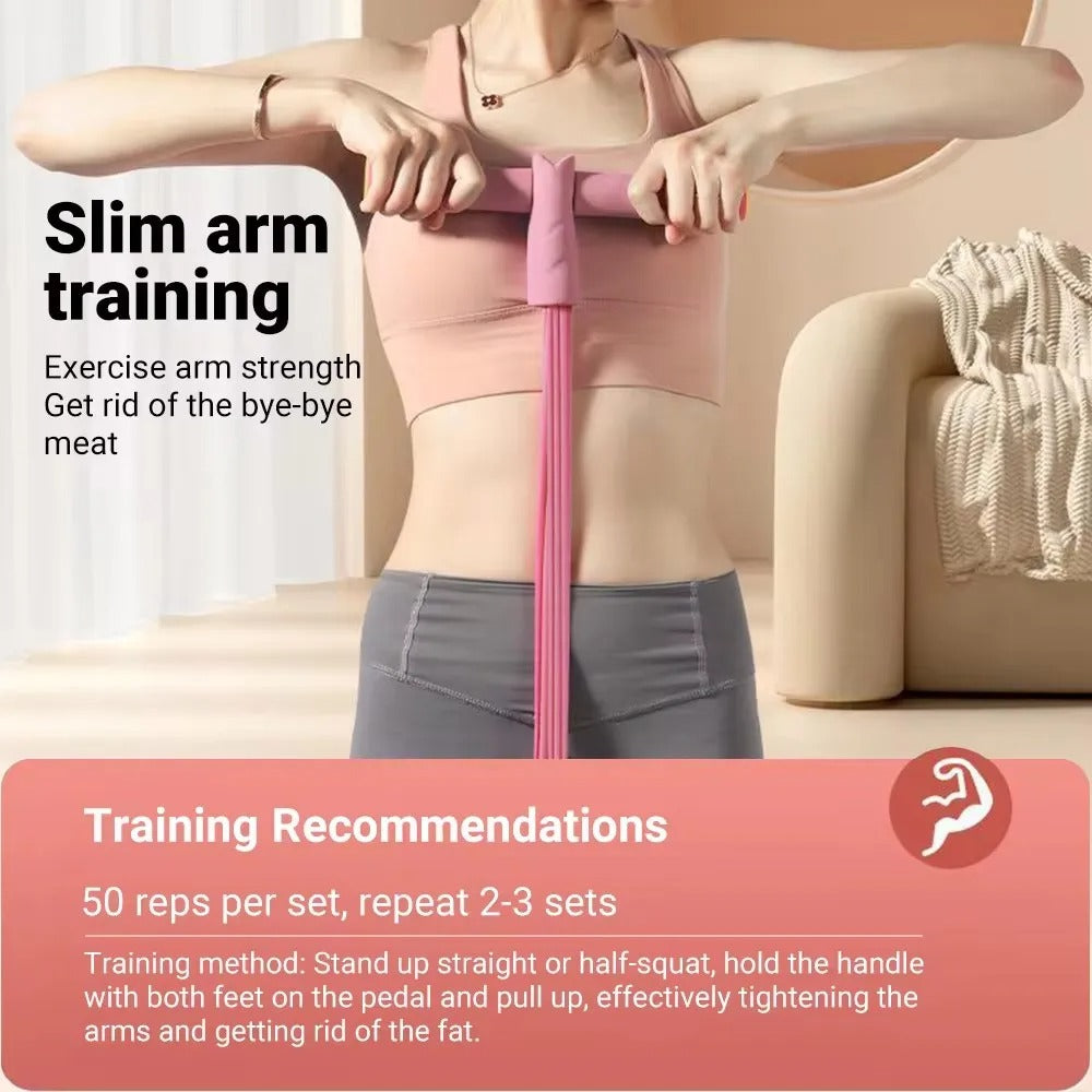 Weerstandsband met Voetpedalen | Fitness Trainingselastiek met Schuim Handgreep voor Buik Armen en Benen | Yoga en Pilates Thuis