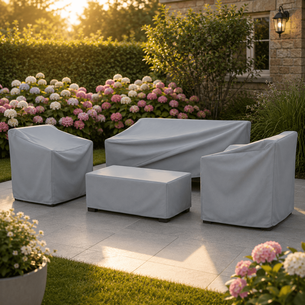 Tuinmeubelhoes tegen Stof en Vuil | Waterafstotende Beschermhoes voor Tuinset Loungeset Tafel en Stoelen | Licht en Opvouwbaar