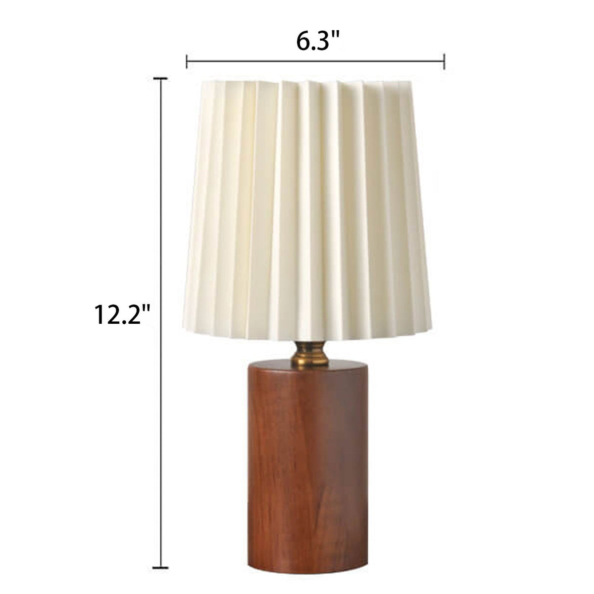 Vintage Tafellamp met Geplooide Stoffen Kap en Massief Houten Voet | Bedlampje met USB of Stekker voor Slaapkamer | Woonkamer en Werkkamer