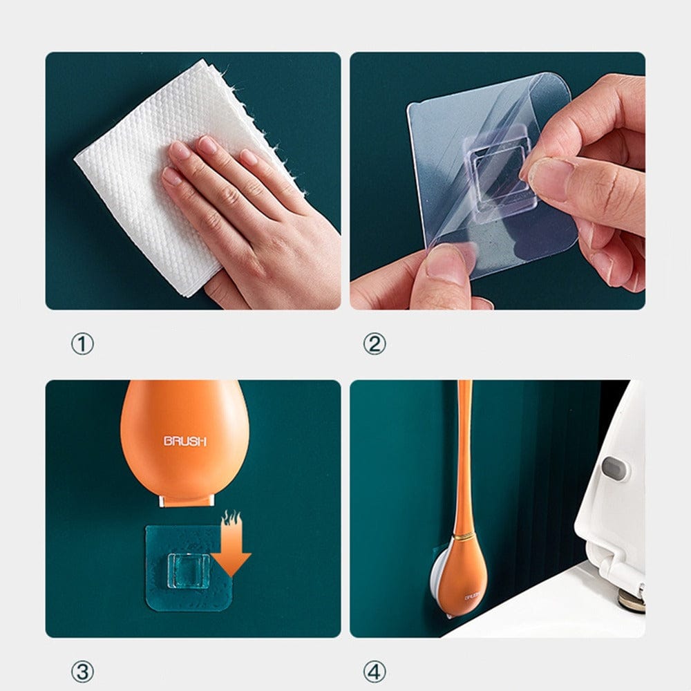 Siliconen Toiletborstel met Wandhouder | Platte Flexibele WC Borstel met Zelfklevende Montage zonder Boren voor Badkamer en Toilet