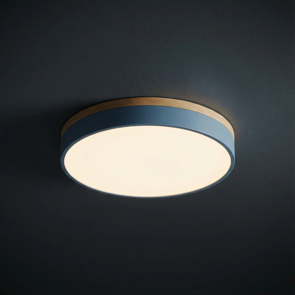 Ronde LED Plafondlamp met Houten Rand Platte Plafonnière met Keuze uit Lichtkleur of Dimbaar met Afstandsbediening voor Woonkamer | Slaapkamer en Hal