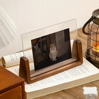 Acryl Fotolijst met Houten Voet Staande Fotolijst in U-vorm Moderne Fotohouder voor Foto of Kaart voor Bureau | Kast en Nachtkastje