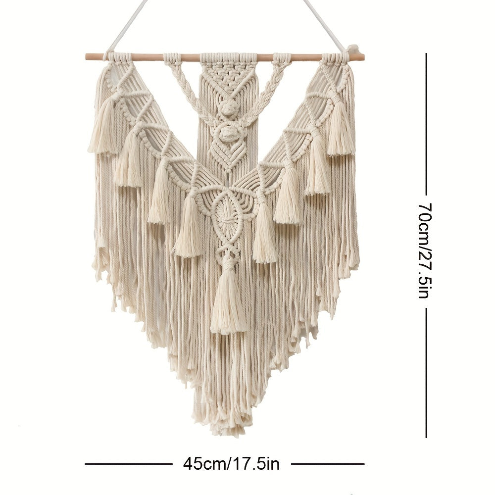 Macramé Wandkleed Boho Handgemaakt | Geknoopte Wanddecoratie met Kwastjes en Franjes voor Slaapkamer | Woonkamer en Hal