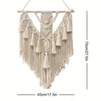 Macramé Wandkleed Boho Handgemaakt | Geknoopte Wanddecoratie met Kwastjes en Franjes voor Slaapkamer | Woonkamer en Hal