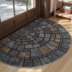 Halfronde Deurmat met Mozaïekprint in Natuursteenlook Antislip Mat voor Binnen en Buiten voor Voordeur | Balkon en Terras