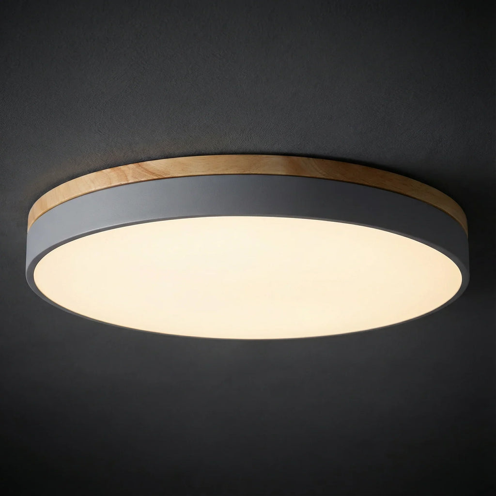 Ronde LED Plafondlamp met Houten Rand Platte Plafonnière met Keuze uit Lichtkleur of Dimbaar met Afstandsbediening voor Woonkamer | Slaapkamer en Hal