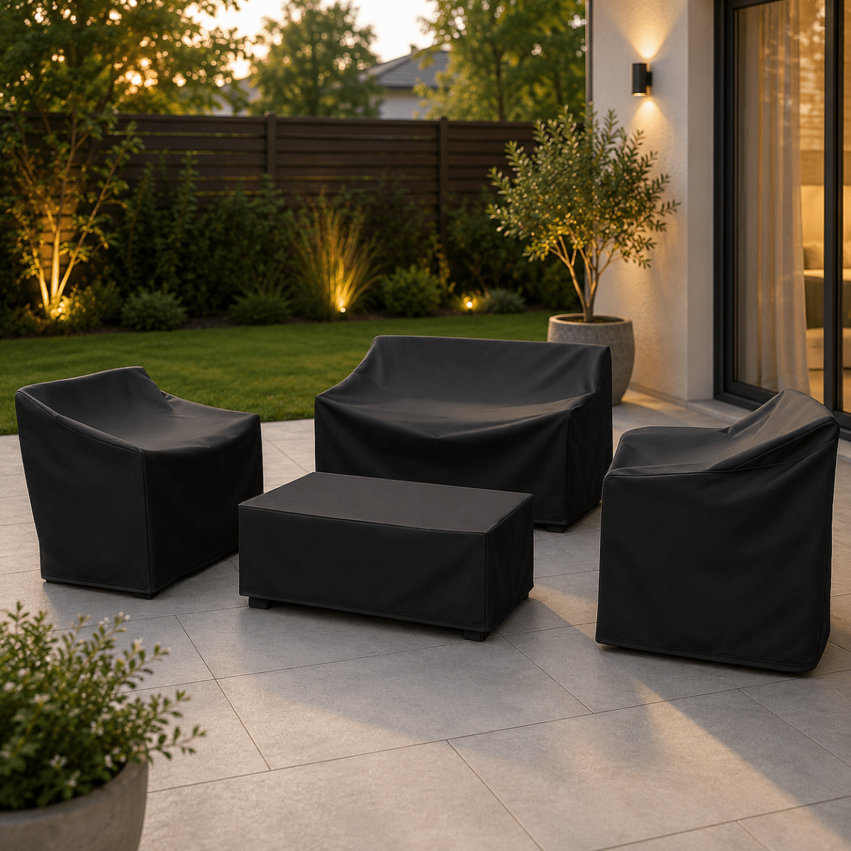 Tuinmeubelhoes tegen Stof en Vuil | Waterafstotende Beschermhoes voor Tuinset Loungeset Tafel en Stoelen | Licht en Opvouwbaar