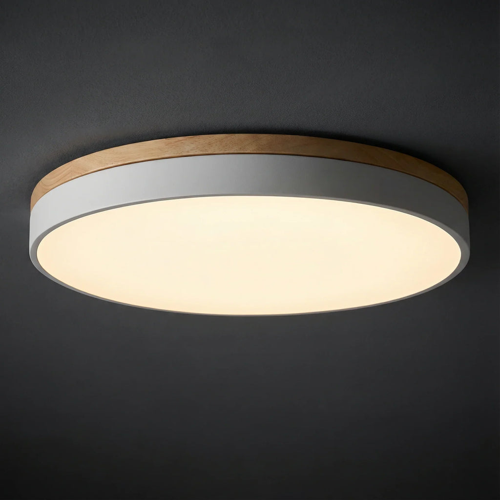 Ronde LED Plafondlamp met Houten Rand Platte Plafonnière met Keuze uit Lichtkleur of Dimbaar met Afstandsbediening voor Woonkamer | Slaapkamer en Hal