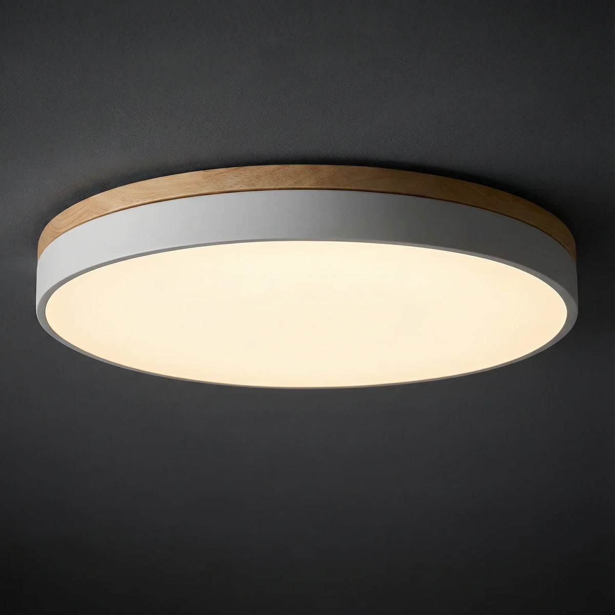 Ronde LED Plafondlamp met Houten Rand Platte Plafonnière met Keuze uit Lichtkleur of Dimbaar met Afstandsbediening voor Woonkamer | Slaapkamer en Hal
