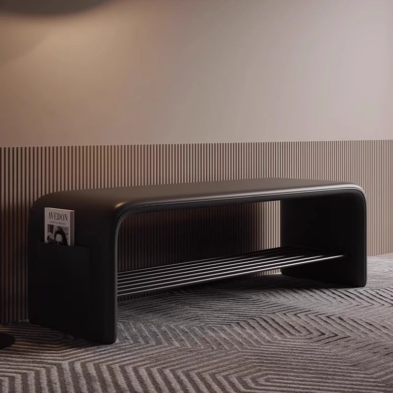 Schoenenbank met Kunstleren Zitting en Stalen Schoenenrek | Moderne Halbank Zonder Rugleuning voor Hal | Slaapkamer en Woonkamer