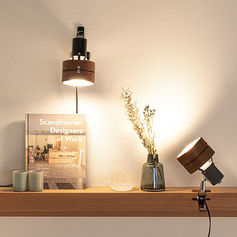 Houten Klemlamp Japanse Stijl Kleine Ronde Leeslamp met Klem en Stekker voor Bed | Boekenkast en Bureau