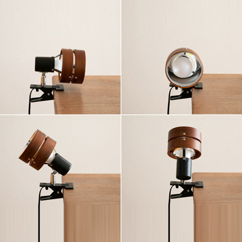 Houten Klemlamp Japanse Stijl Kleine Ronde Leeslamp met Klem en Stekker voor Bed | Boekenkast en Bureau