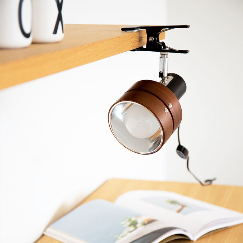 Houten Klemlamp Japanse Stijl Kleine Ronde Leeslamp met Klem en Stekker voor Bed | Boekenkast en Bureau