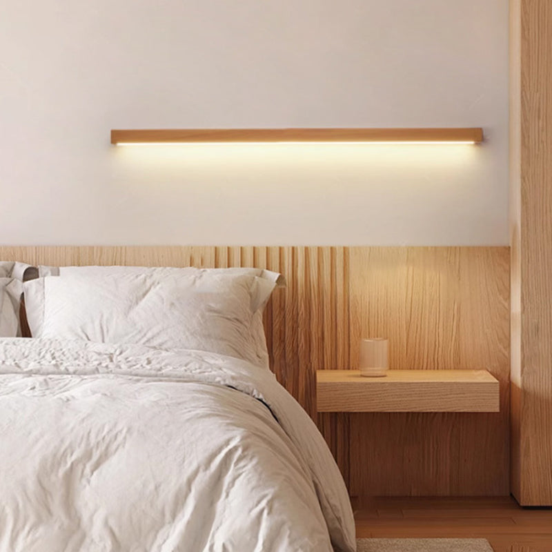 Houten LED Wandlamp Lange Lichtlijn Japanse Stijl Lineaire Wandverlichting met Eenzijdig of Tweezijdig Licht voor Slaapkamer | Hal en Gang