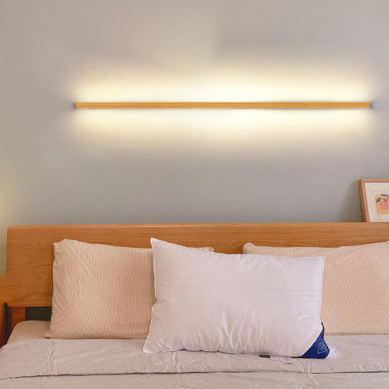 Houten LED Wandlamp Lange Lichtlijn Japanse Stijl Lineaire Wandverlichting met Eenzijdig of Tweezijdig Licht voor Slaapkamer | Hal en Gang