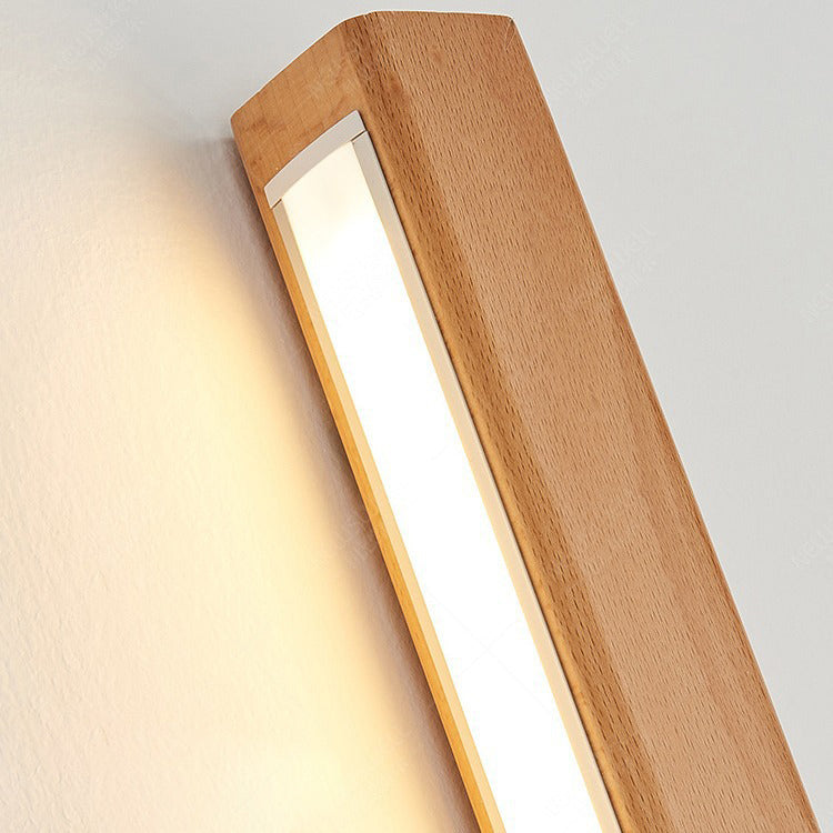 Houten LED Wandlamp Lange Lichtlijn Japanse Stijl Lineaire Wandverlichting met Eenzijdig of Tweezijdig Licht voor Slaapkamer | Hal en Gang