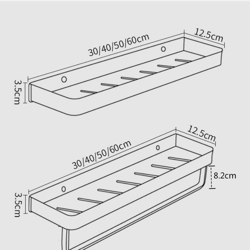 Badkamerplank zonder Boren Zelfklevende Doucheplank van Aluminium met Optionele Handdoekhouder en Haken voor Douche | Badkamer en Toilet