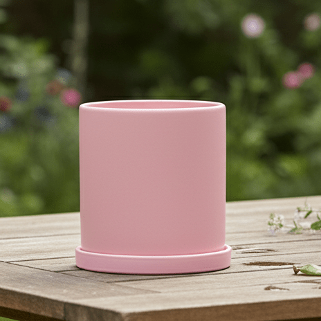Keramische Bloempot met Schotel | Matte Plantenpot met Afvoergat voor Kamerplanten en Kruiden | Voor Binnen en Balkon