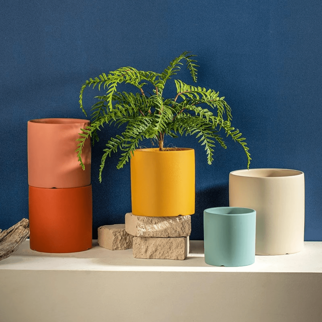 Keramische Bloempot met Schotel | Matte Plantenpot met Afvoergat voor Kamerplanten en Kruiden | Voor Binnen en Balkon