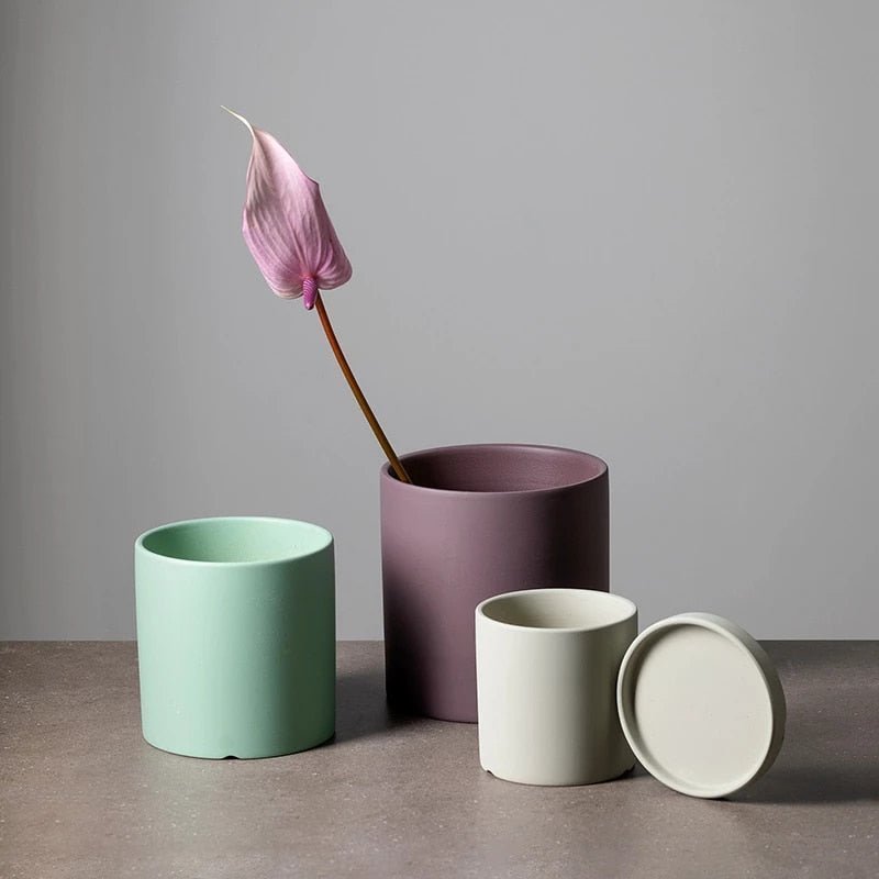 Keramische Bloempot met Schotel | Matte Plantenpot met Afvoergat voor Kamerplanten en Kruiden | Voor Binnen en Balkon