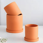 Keramische Bloempot met Schotel | Matte Plantenpot met Afvoergat voor Kamerplanten en Kruiden | Voor Binnen en Balkon