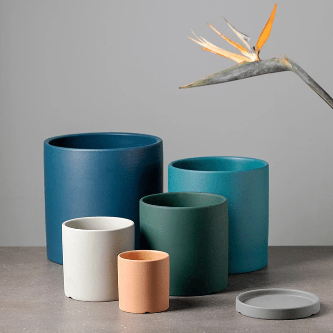 Keramische Bloempot met Schotel | Matte Plantenpot met Afvoergat voor Kamerplanten en Kruiden | Voor Binnen en Balkon