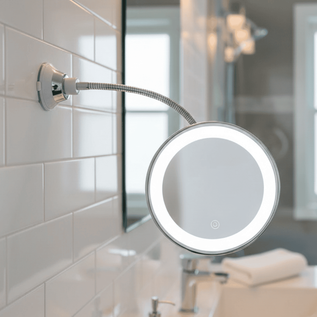 Vergrootspiegel met LED Verlichting en Zuignap Flexibele Make-up Spiegel met Vergroting op Batterijen voor Badkamer | Kaptafel en Bureau