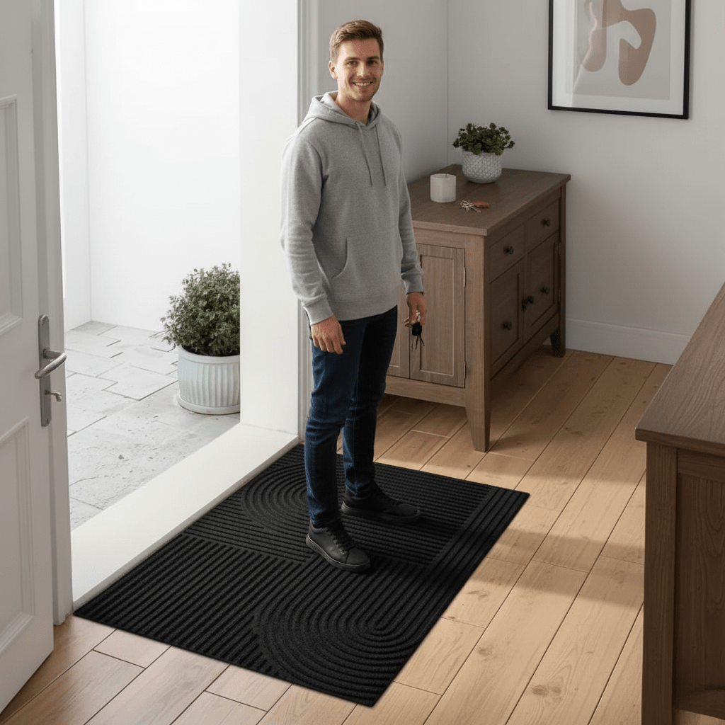 Absorberende Deurmat met Golvend Lijnenpatroon Wasbare Antislip Schoonloopmat voor Voordeur | Hal en Entree